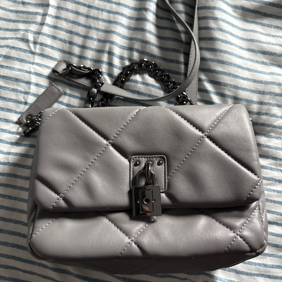 Steve Madden Gray Quilted Chain Satchel Top Handle Bag Women’s Purse - Picture 1 of 4